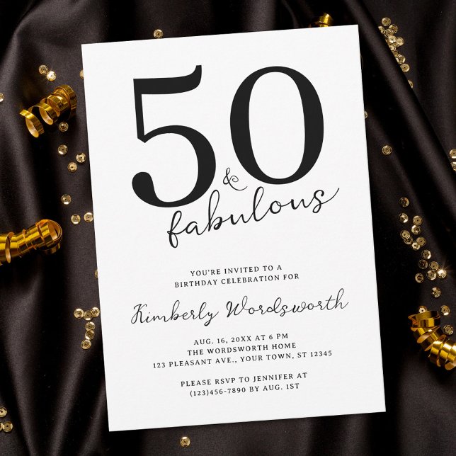 Minimal Modern Fifty and Fabulous 50th Birthday Invitation (Creator Uploaded)