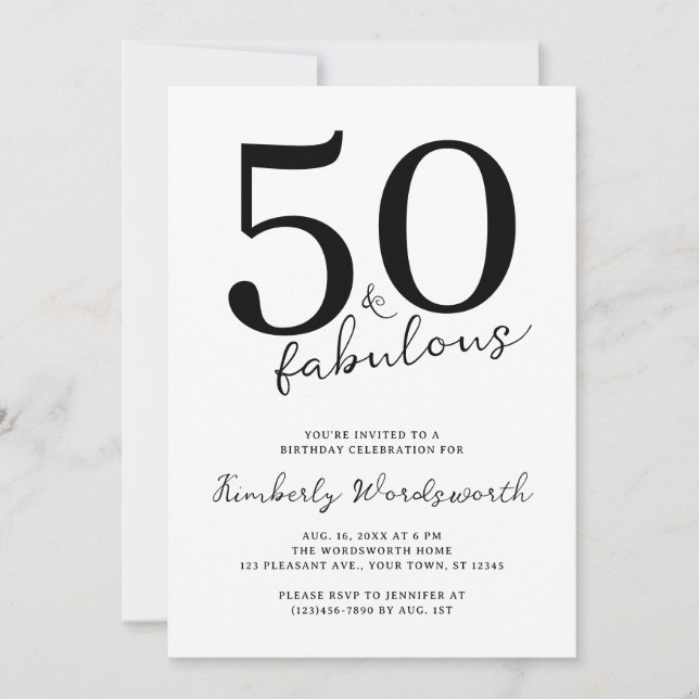 Minimal Modern Fifty and Fabulous 50th Birthday Invitation (Front)