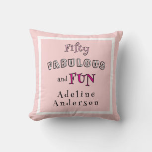 Minimal Modern Fifty Fabulous Fun Pink 50 Birthday Cushion