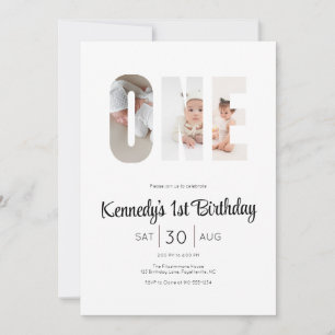 Minimal Modern First Birthday Photo Party  Invitation
