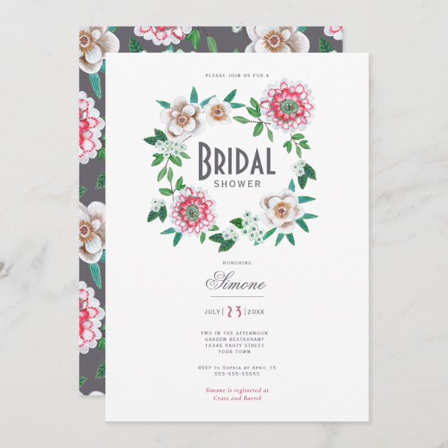 Minimal Modern Floral Bridal Shower Invitation (Front/Back)