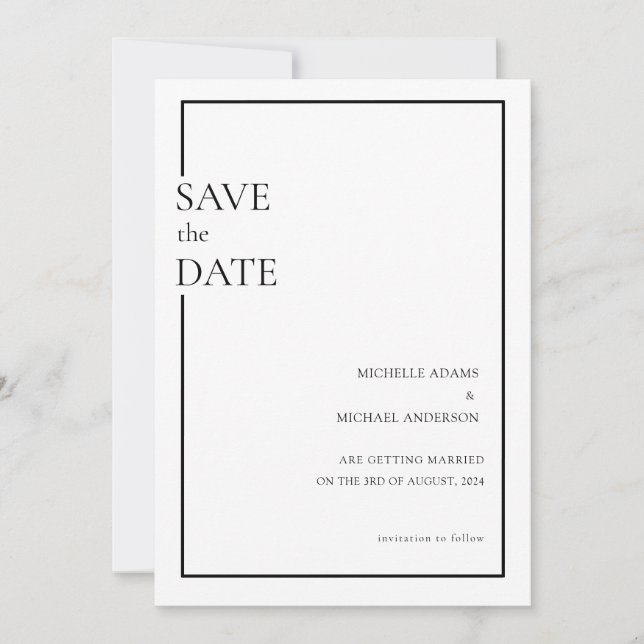 Minimal Modern Formal Black Script Save The Date (Front)