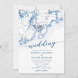 Minimal Modern Gloucester MA Map Wedding Invitation