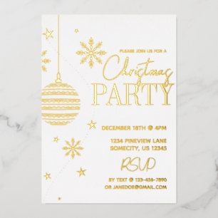 Minimal Modern Gold and White Christmas Party Foil Holiday Card