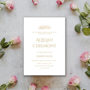 Minimal Modern Gold Calligraphy Aqiqah Ceremony Invitation