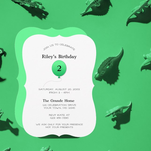 Minimal Modern Green Balloon Any Number Birthday Invitation (Creator Uploaded)