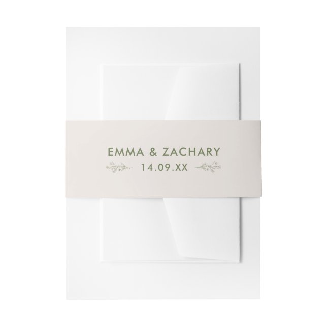 Minimal Modern Grey & Olive Green Wedding Invitation Belly Band (Front Example)