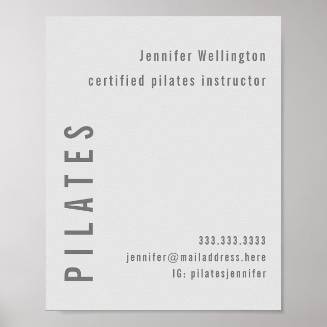 Minimal Modern Grey Pilates Fitness Promotional Poster (Front)