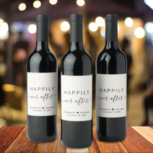 Minimal Modern Happily Ever After Cream Wedding Wine Label