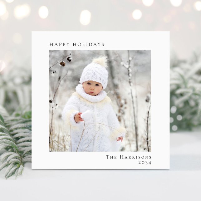 Minimal Modern Happy Holidays Christmas 2 Photo Holiday Card (Share the love and warmth of the season with your personalized photo Christmas card)