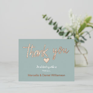 Minimal Modern Heart and Script Thank You Wedding  Foil Invitation Postcard