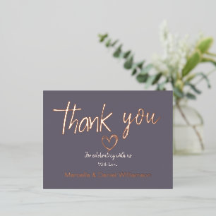 Minimal Modern Heart and Script Thank You Wedding Foil Invitation Postcard