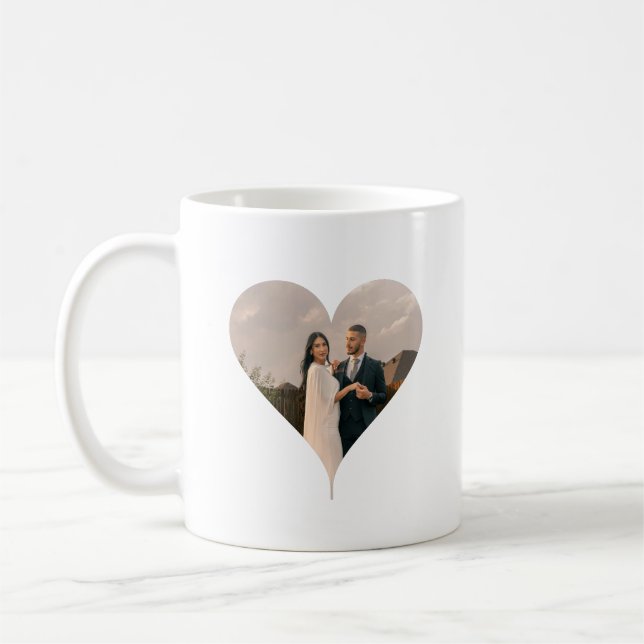 Minimal Modern Heart Photo Couple Gift Coffee Mug (Left)