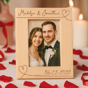 Minimal Modern Hearts Wedding Valentines Day Names Etched Frames