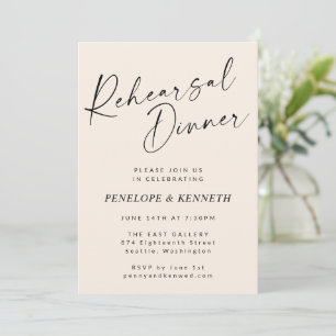 Minimal Modern Ivory Cream Script Rehearsal Dinner Invitation