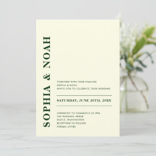 Minimal Modern Ivory & Green Elegant Wedding Invitation