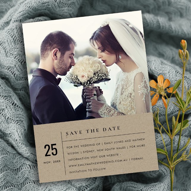 MINIMAL MODERN KRAFT TYPOGRAPHY WEDDING PHOTO SAVE THE DATE (Creator Uploaded)