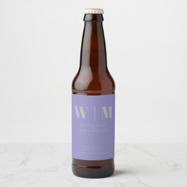 Minimal Modern Lavender Silver Drink Wedding Beer Bottle Label (Front)