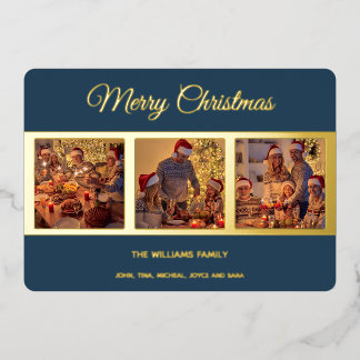Minimal Modern Merry Christmas Family Photo Foil Holiday Card