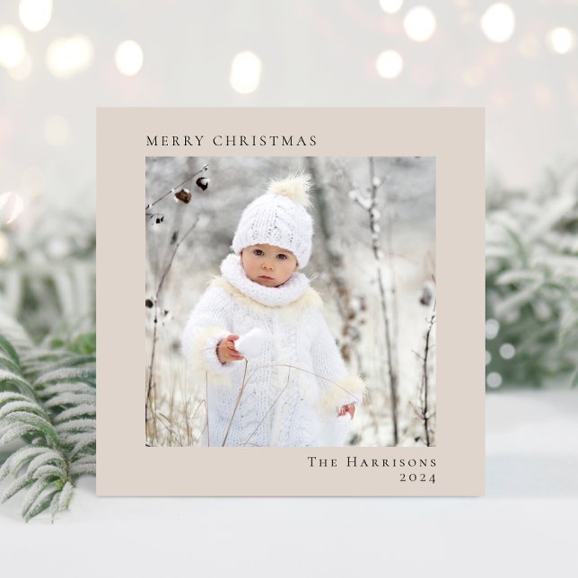Minimal Modern Merry Christmas Photo Taupe Holiday Card (Share the love and warmth of the season with your personalized photo Christmas card)