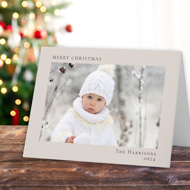 Minimal Modern Merry Christmas Taupe Photo Holiday Card (Share the love and warmth of the season with your personalized photo Christmas card)