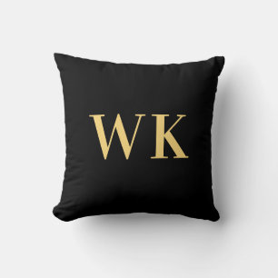 Minimal Modern Monogram Black Gold Cushion