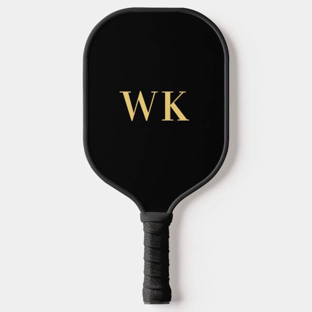 Minimal Modern Monogram Black Gold Pickleball Paddle (Front)
