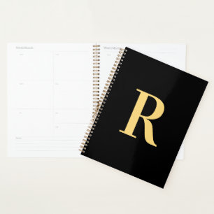 Minimal Modern Monogram Black Gold Planner
