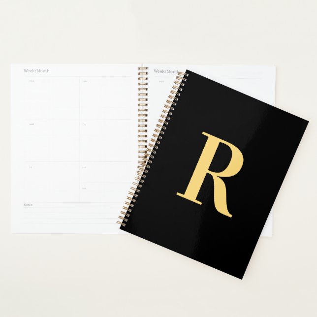 Minimal Modern Monogram Black Gold Planner (Display)