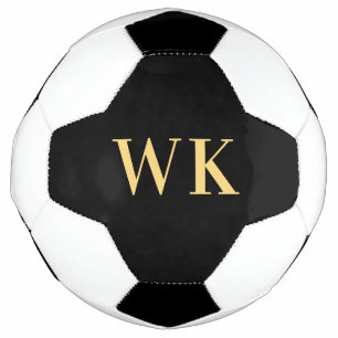 Minimal Modern Monogram Black Gold Soccer Ball