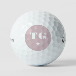 Minimal Modern Monogram Blush Pink Name Stars Golf Balls