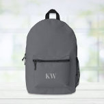 Minimal Modern Monogram Grey Printed Backpack<br><div class="desc">Minimal modern grey backpack with your monogram initials or name in a light grey elegant and classic serif font.</div>