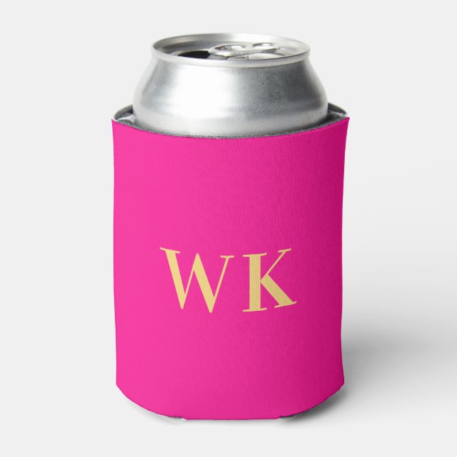 Minimal Modern Monogram Hot Pink Can Cooler (Can Front)