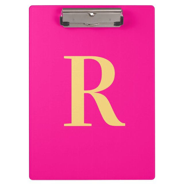 Minimal Modern Monogram Hot Pink Clipboard (Front)