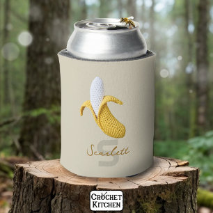 Minimal Modern Monogram Name Crochet Banana Can Cooler