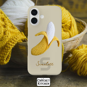 Minimal Modern Monogram Name Crochet Banana iPhone 16 Case
