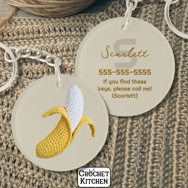 Minimal Modern Monogram Name Crochet Banana Key Ring (Creator Uploaded)