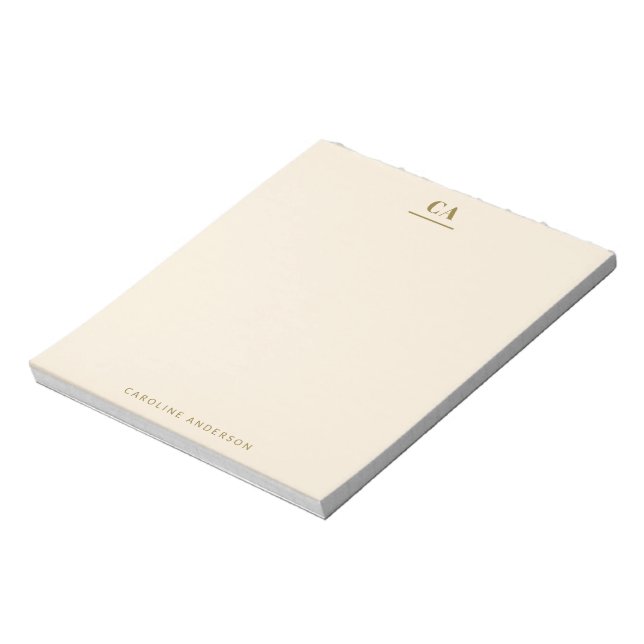 Minimal Modern Monogram Personalised Ochre Cream Notepad (Rotated)
