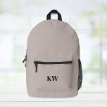 Minimal Modern Monogram Taupe Printed Backpack<br><div class="desc">Minimal modern taupe backpack with your monogram initials or name in a classic and elegant serif font.</div>