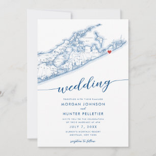 Minimal Modern Montauk Long Island Map Wedding Invitation