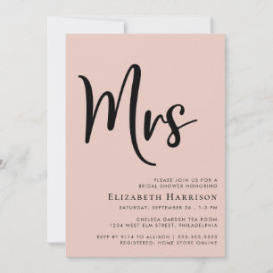 Minimal Modern Mrs Blush Pink Bridal Shower Invitation