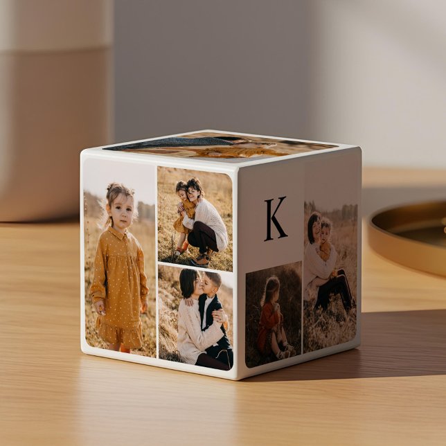 Minimal Modern Multiple Photo Collage Monogram Cube (Minimal Modern Multiple Photo Collage Monogram Cube)