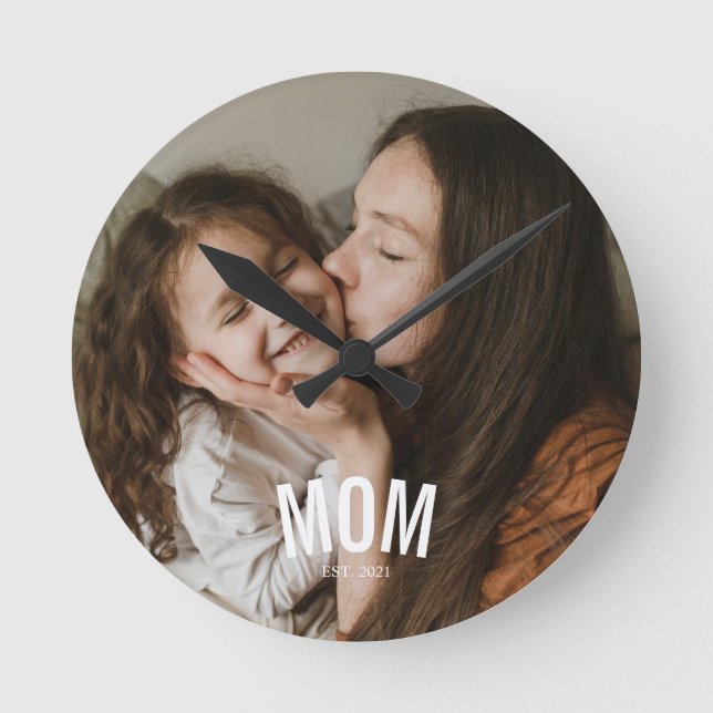 Minimal Modern Mum Established Photo White Round Clock (Front)