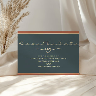 Minimal Modern Navy Blue Gold Wedding Save The Date