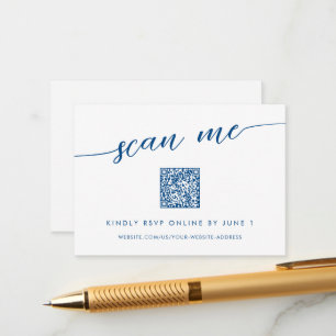 Minimal Modern Navy Blue Scan Me QR Small RSVP Enclosure Card