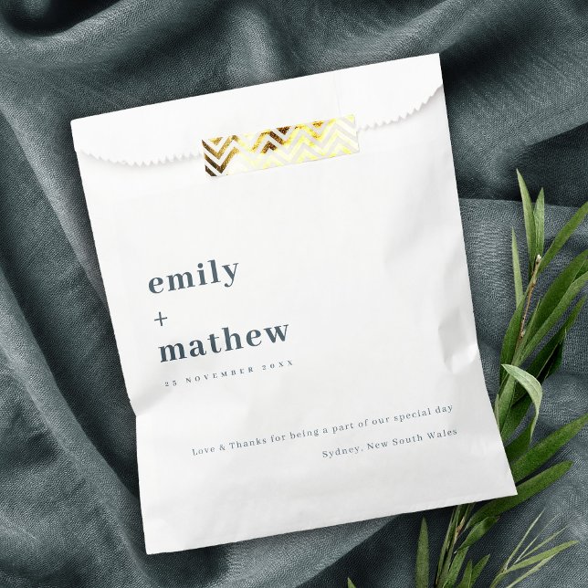Minimal Modern Navy Grey Blue Typography Wedding Favour Bag (Creator Uploaded)