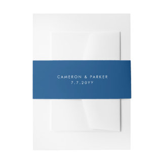 Minimal Modern Navy Names Wedding Invitation Belly Band
