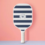 Minimal Modern Navy Stripe Custom Monogram & Name Pickleball Paddle<br><div class="desc">A standout on the pickleball court with our Stylish and modern personalised monogram & name design. The design features a simple minimal navy blue stripe with a personalised monogram and name circle design. Design by Moodthology Papery</div>