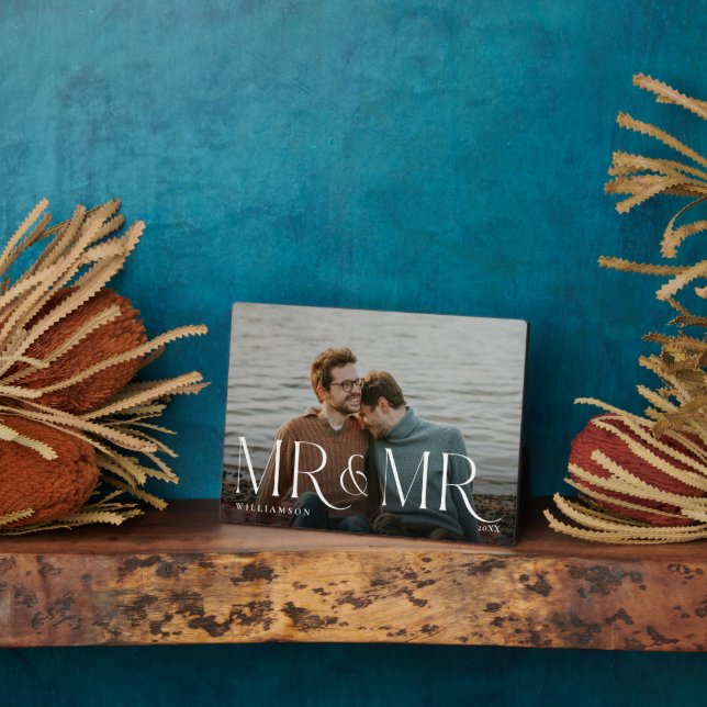 Minimal & Modern Newlyweds Mr & Mr Couple Photo Plaque (Side)