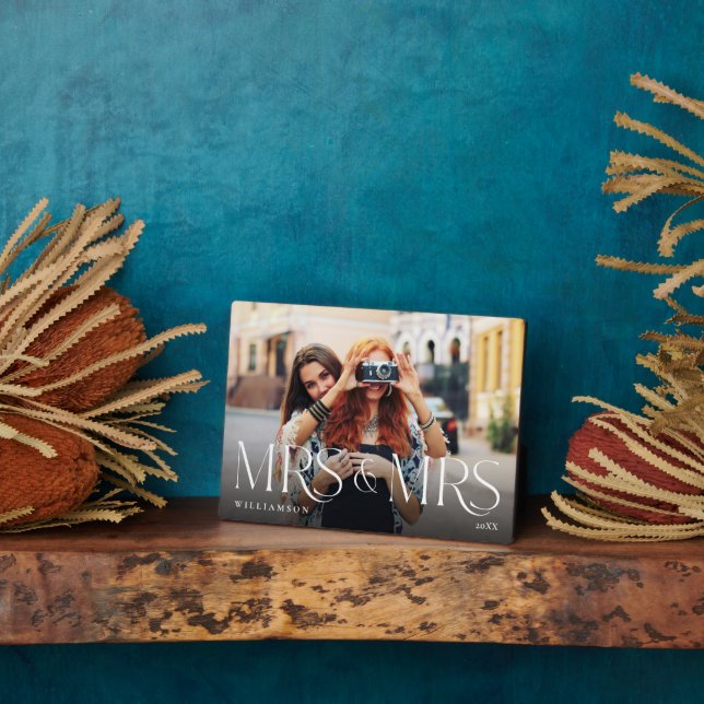 Minimal & Modern Newlyweds Mrs & Mrs Couple Photo Plaque (Side)